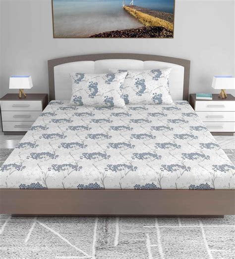 Buy Blue Floral Tc Cotton King Size Bedsheet With Pillow Covers