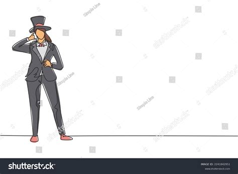 Continuous One Line Drawing Female Magician Stock Vector (Royalty Free ...