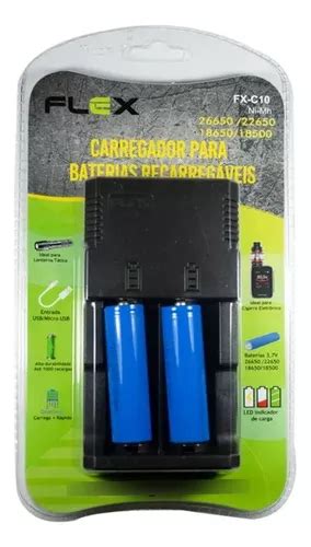 Kit 2 Baterias Recarregáveis 3800mah 18650 Carregador Flex