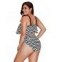 Womens Black White Zigzag Flounce High Waist Bikini Swimsuit M XXXL