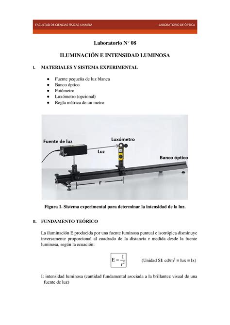 Gu A Intensidad Luminosa Facultad De Ciencias F Sicas Unmsm