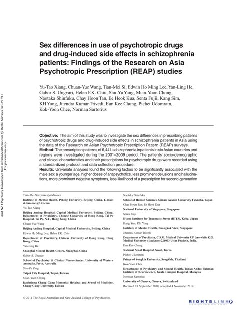 Pdf Sex Differences In Use Of Psychotropic Drugs And Drug Induced Side Effects In
