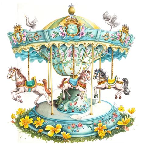 Premium Photo There Is A Drawing Of A Carousel With Horses And