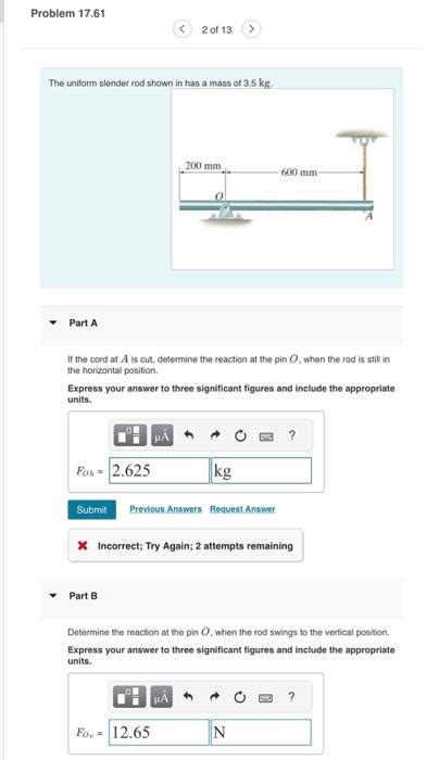 Solved The Uniform Slender Rod Shown In Has A Mass Of Chegg