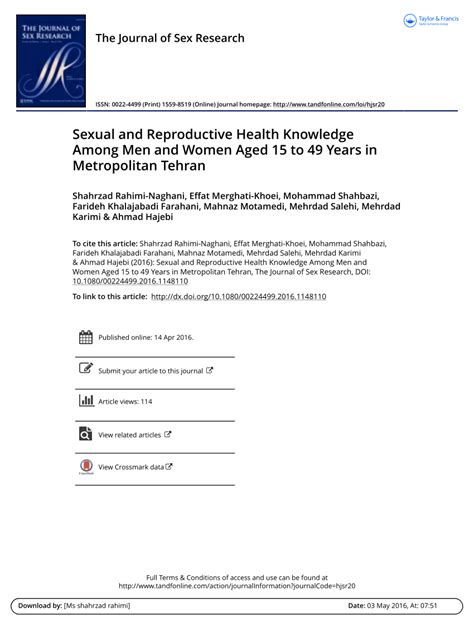 Pdf Sexual And Reproductive Health Knowledge Among Men And Women Aged