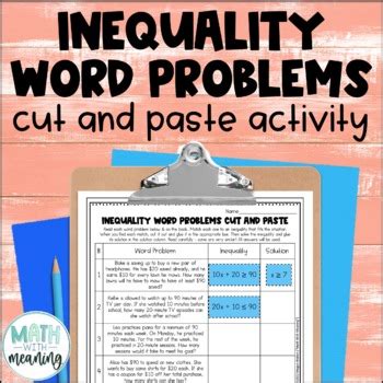 Inequality Word Problems Cut And Paste Worksheet Activity By Math With