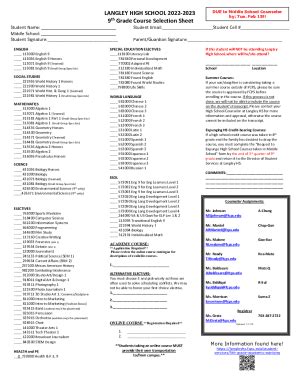 Fillable Online Freshman Course Selection Sheet Lhs Pdf Fax Email