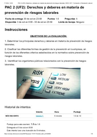 PAC 2 UF2 Derechos Y Deberes En Materia De Prevencion De Riesgos