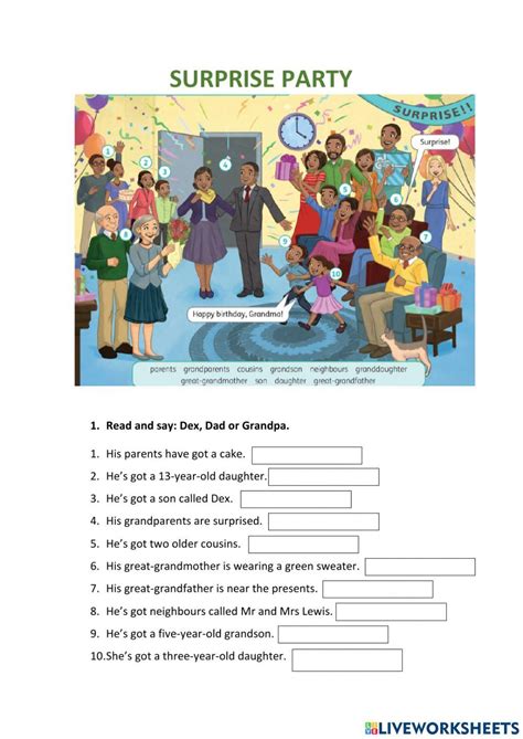 Surprise Party Exercise Live Worksheets