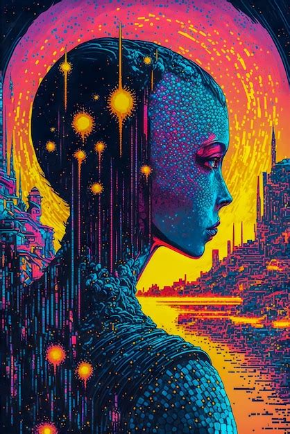 Increíble ilustración de retrato de pop art abstracto y cyberpunk girl