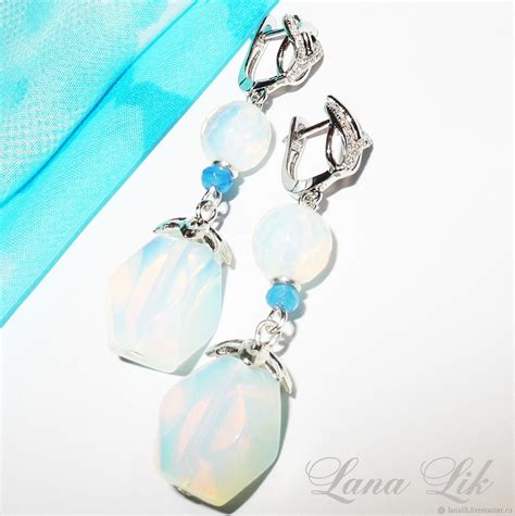 Серьги лунный камень (адуляр), аквамарин Лунная дорожка 1477 LanaLik ...
