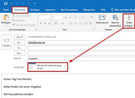 Outlook E Mail erstellen senden und Anhang einfügen Office Lernen