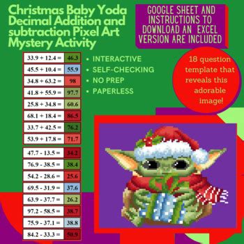 Digital Pixel Art No Prep Christmas Baby Alien Decimal Addition And