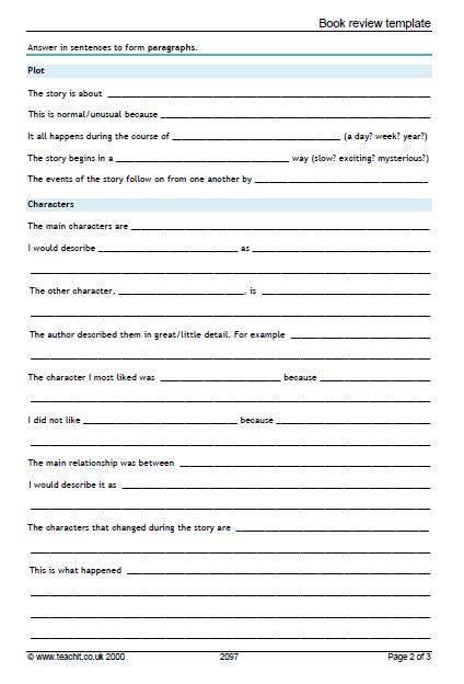 Book Review Template Ks3 Reading Teachit English