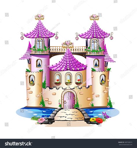 Pink Fairy Tale Castle Vector Illustration Stock Vector Royalty Free