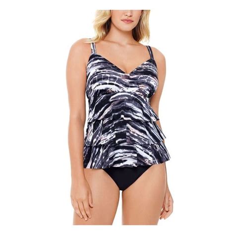 Swim Solutions Swim Swim Solutions Womens Black Tummy Control Triple Tiered One Piece