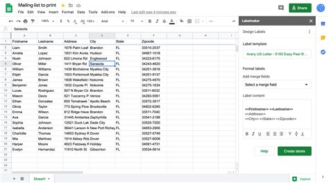 Google Sheets Labels Template