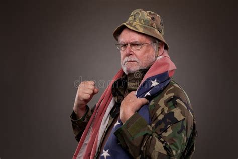 Angry Vietnam Veteran With American Flag Stock Image Image Of Forces