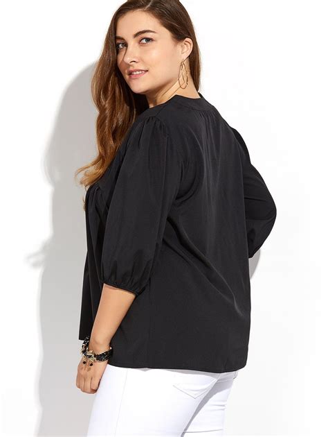 Plus Size Pleated Blouse Black Xl In Plus Size Blouses