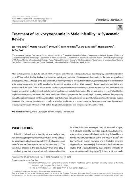 (PDF) Treatment of Leukocytospermia in Male Infertility: A Systematic ...