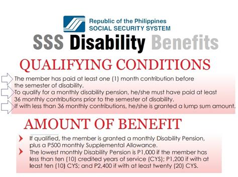 SSS Disability Benefits To Members Qualification Amount