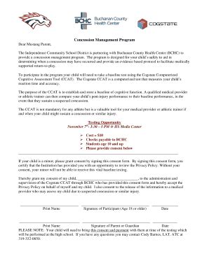 Fillable Online Independence K12 Ia Concussion Management Program Dear