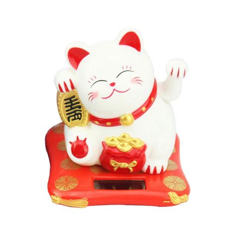 Solar Powered Maneki Neko Lucky Beckoning Cat With Waving Arm Lucky