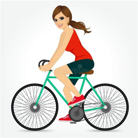 Bicicletta Amichevole Di Guida Della Ragazza Felice Illustrazione Vettoriale Illustrazione Di