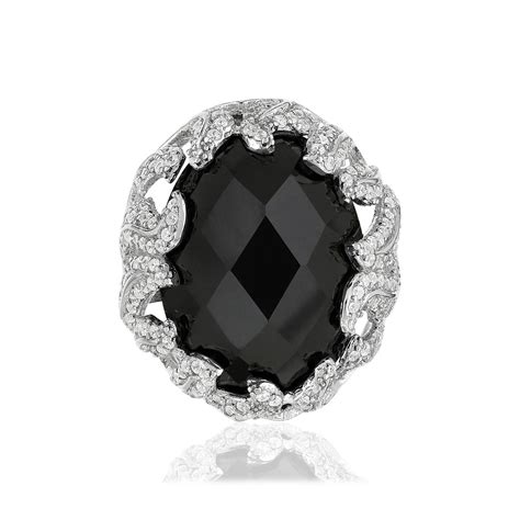 Bague Argent 925 Pierre Imitation Noire Et Zirconias MATY