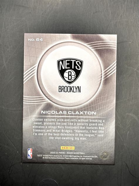 Nicolas Claxton 2022 23 Panini Recon Holo Bronze 64 221 299 Brooklyn