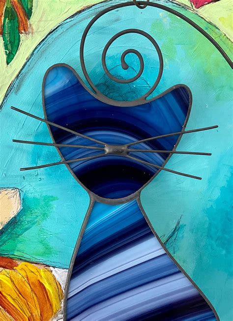 Stained Glass Cat Suncatcher 75 Inches Tall Cat Lover Etsy