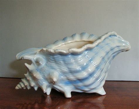 Vintage Shell Planter Blue Conch Shell Nautical Ceramic