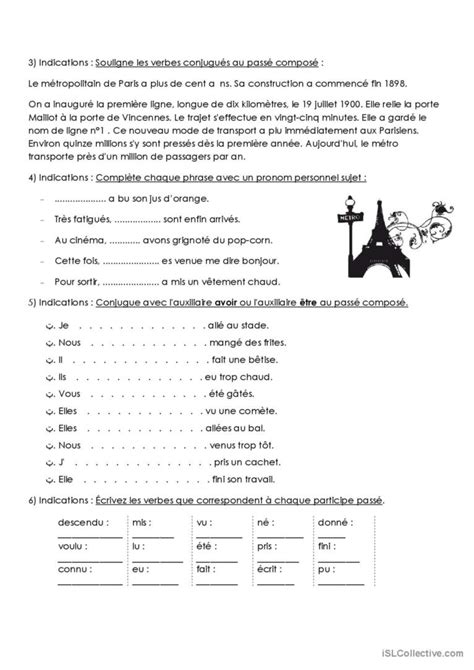 Exercices du passé composé Français FLE fiches pedagogiques pdf doc