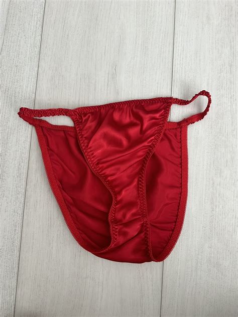 Vintage Unbranded Satin String Bikini Panties Sz M Gem