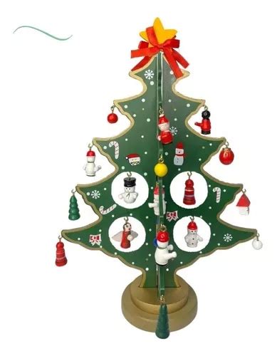 Mini Árvore De Natal Em Madeira E Mdf Enfeite 3d 24 Pçs 26cm