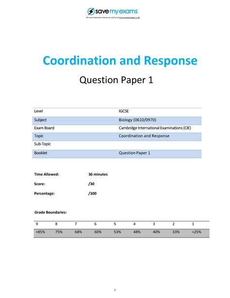 14 Coordination And Response Topic Booklet 1 Cie Igcse Biology