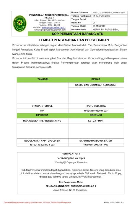 Pdf Sop Permintaan Barang Atk Lembar Pengesahan Sop Permintaan The