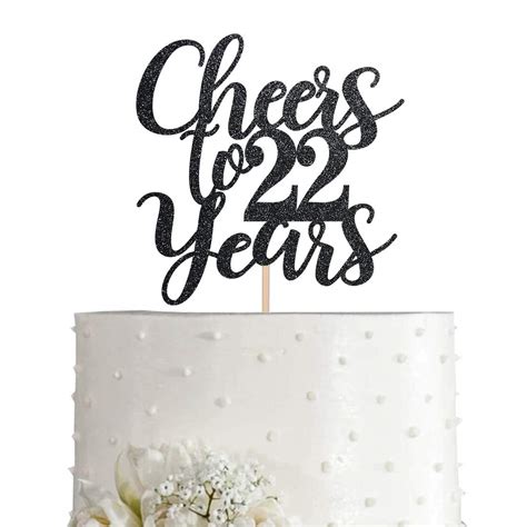 Buy 22 Black Glitter 22nd Birthday Cake Topper Cheers To 22 Years