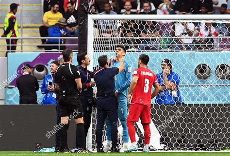 Irans Goalkeeper Alireza Beiranvand R Receives Editorial Stock Photo