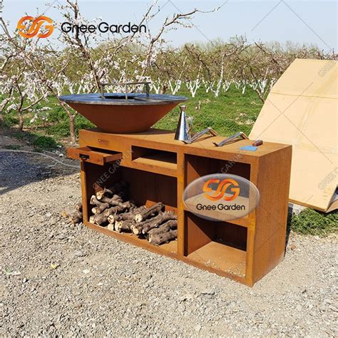 Corten Steel Fire Pit Table Brazier With Bbq Grill China Corten Bbq