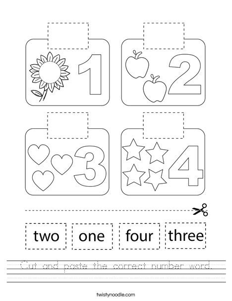 Cut And Paste The Correct Number Word Worksheet Twisty Noodle Worksheets Library