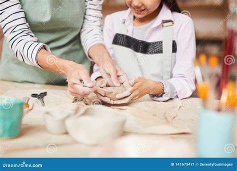 Little Girl Kneading Clay Stock Image Image Of Children 141673471