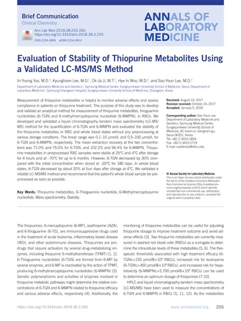 (PDF) Evaluation of Stability of Thiopurine Metabolites Using a Validated LC-MS/MS Method