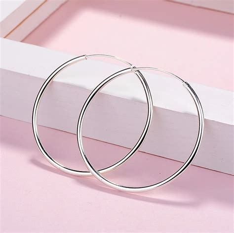 Big Size 60mm5cm Real 925 Sterling Silver Hoop Earrings For Women