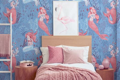 Watercolor Mermaid Wallpaper, Nursery Kids Wallpaper, Blue Color ...