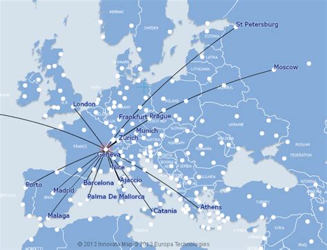 Swiss International Air Lines Route Map Europe From Geneva