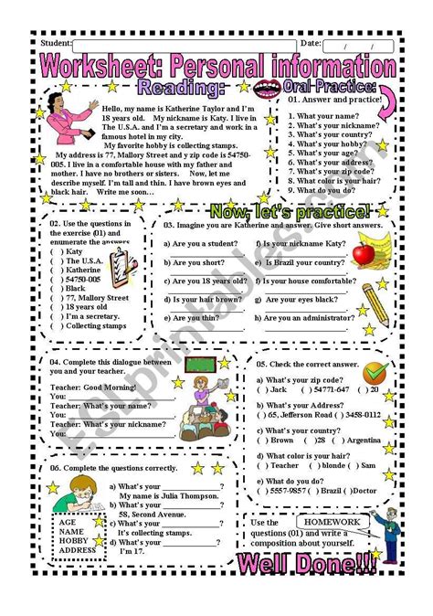 Worksheet Personal Information With Answer Key Esl Worksheet By Elinha