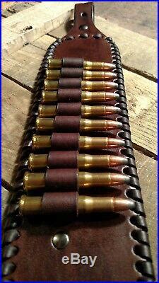 Handmade Leather Rifle Sling Strap With Cartridge Loops Winchester