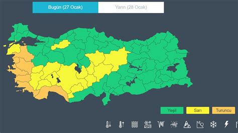 Meteoroloji den 21 kente sarı ve turuncu kodlu uyarı