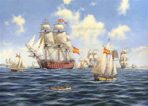 Pintura Del Navío Santísima Trinidad Viento Velas Y Banderas Todo